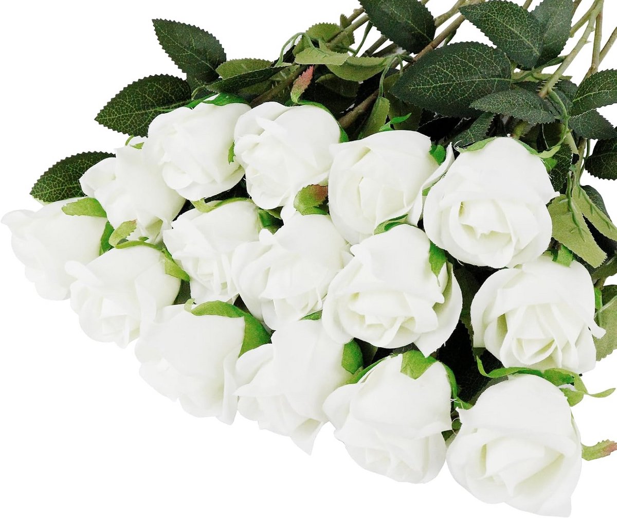 15 Witte Kunstbloemen met Lange Steel voor Bruiloften en Interieurdecoratie