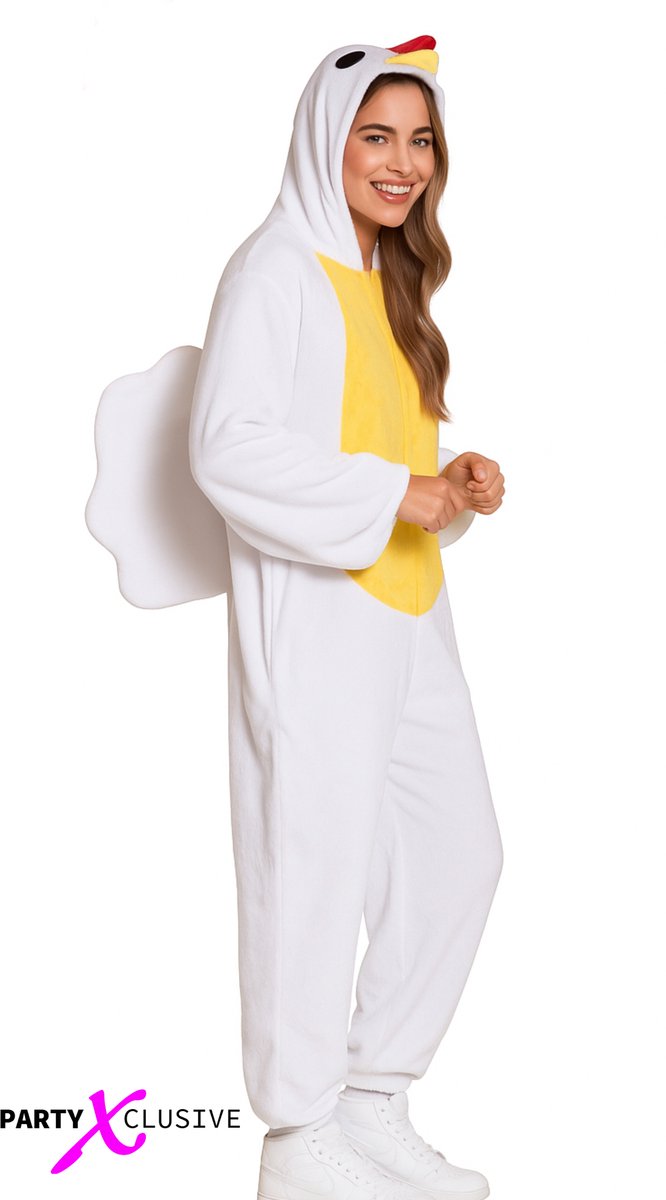 Partyxclusive Kippen Onesie Dieren Onesie Dieren Kostuum Carnavalskleding Carnaval kostuum verkleedkleding Volwassenen - Onesie - Wit - Unisex - Polyester - Onesize — afbeelding 3