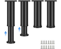 4x In Hoogte Verstelbare Meubelpoten Zwart - 12 tot 18 cm - Voor Bank, Tafel en Bed