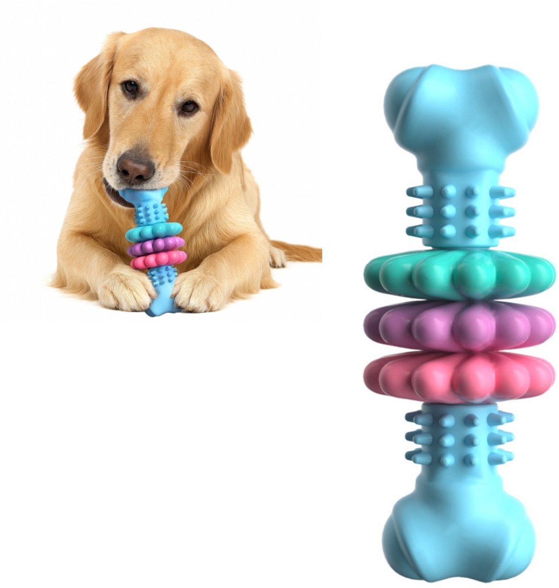 Kraftverdia Honden Kauwspeelgoed – Duurzaam Rubber Kauwbot voor Puppy en Middelgrote Honden – Honden Speelgoed – Blauw