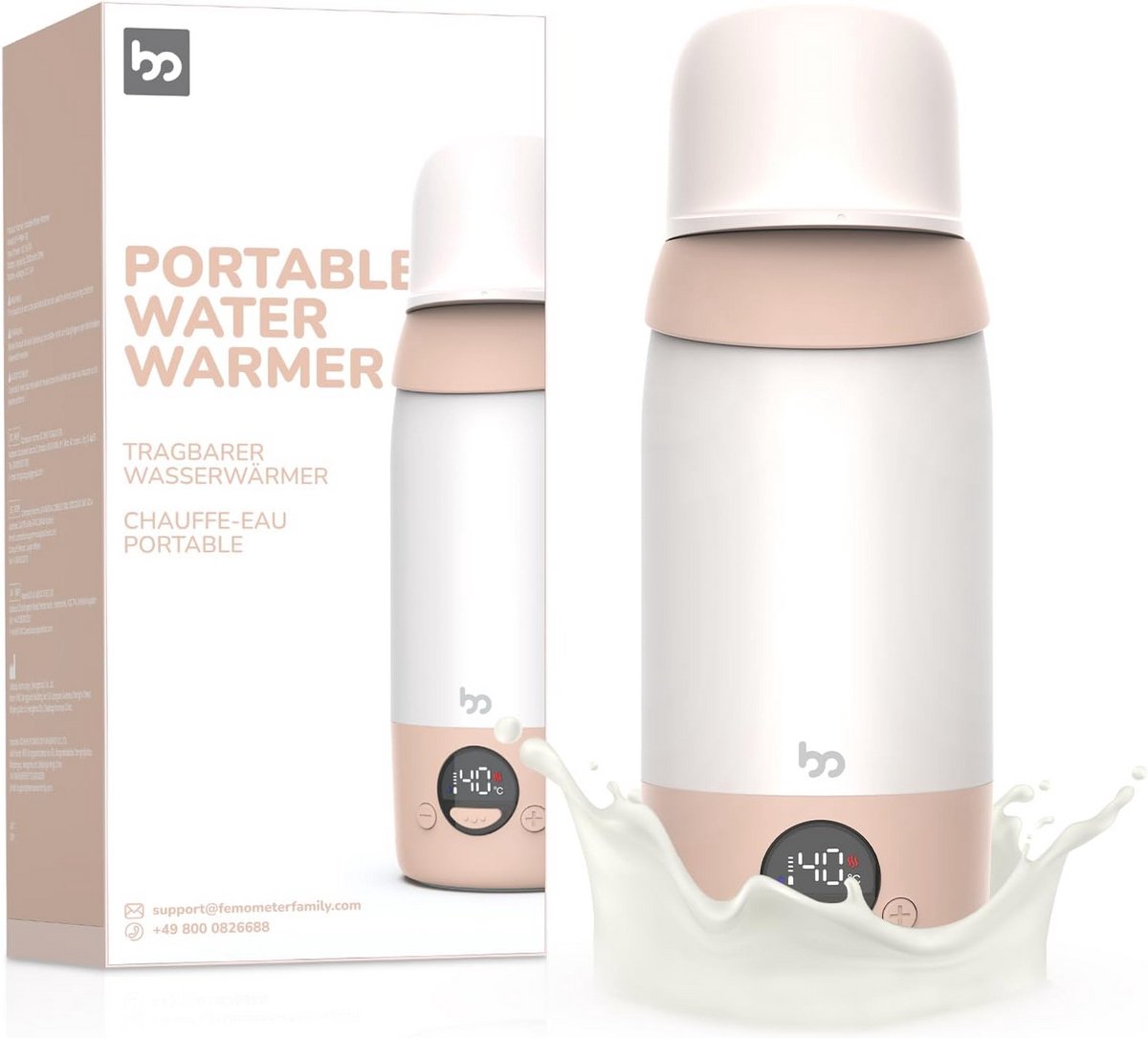 Draagbare flessenwarmer met digitale temperatuurregeling en draadloze functionaliteit