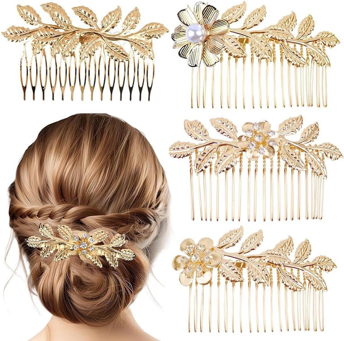 Luxe Haaraccessoires Set met Goudkleurige Bladeren en Kammmen voor Elegante Kapsels