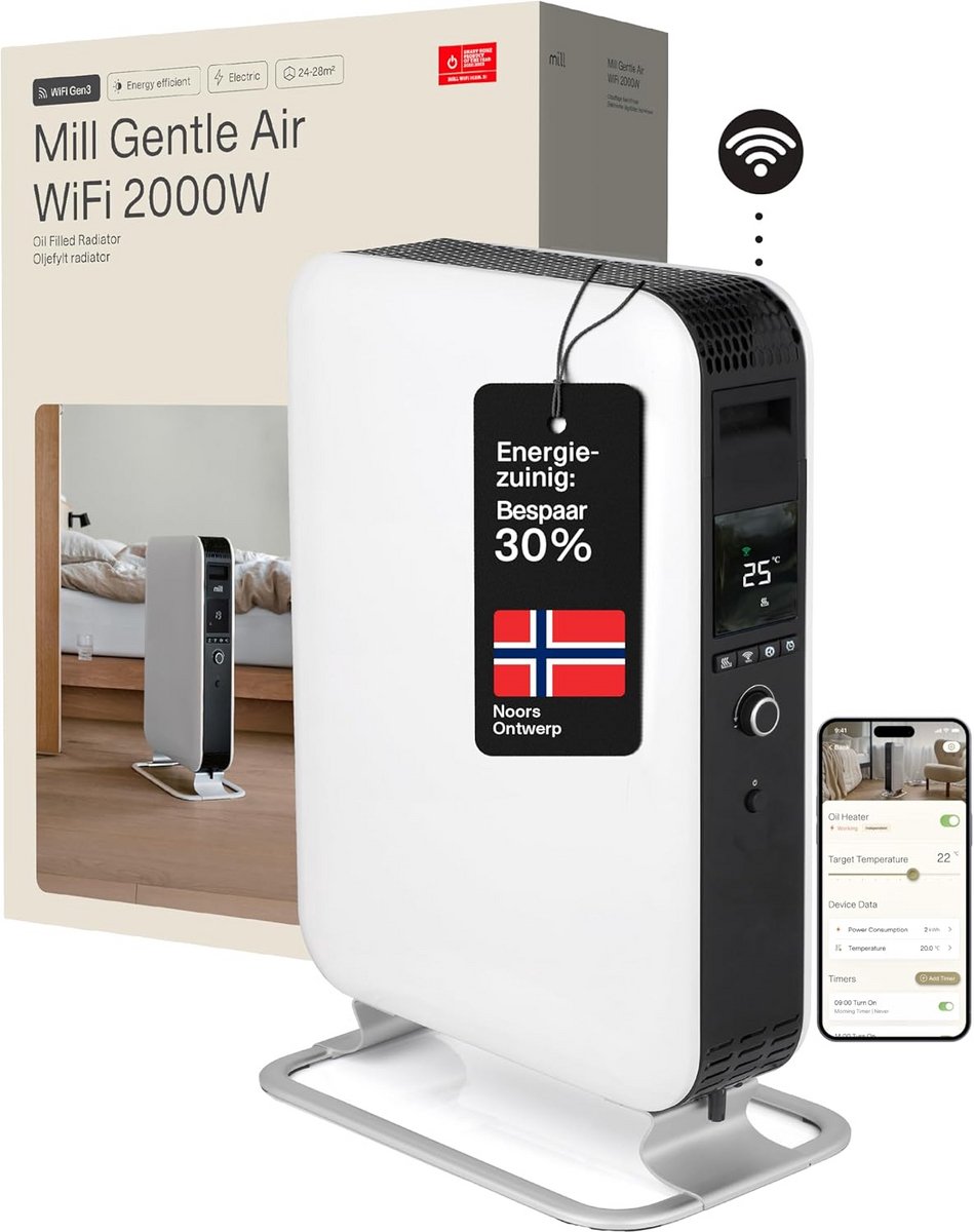 Stille en Energiezuinige Elektrische Radiator 2000W met WiFi - Verwarming tot 28 m²