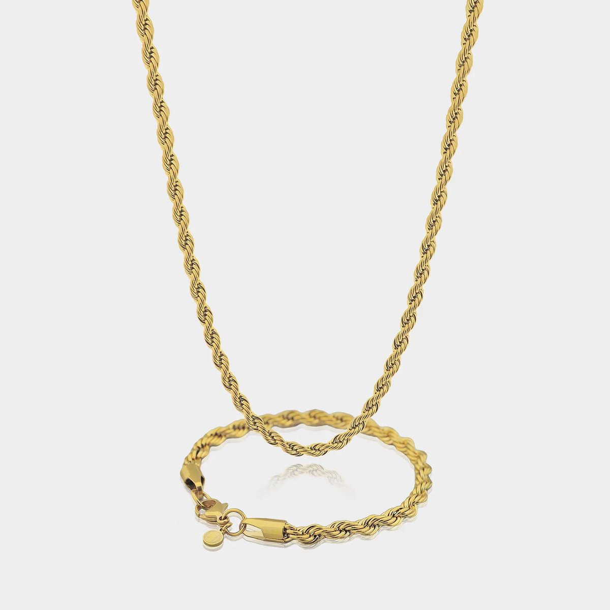 Rope Ketting 5 mm x Rope Armband 5 mm - Gouden Schakelketting en Schakelarmband Heren - 60/19 cm lang - Olympus Jewelry