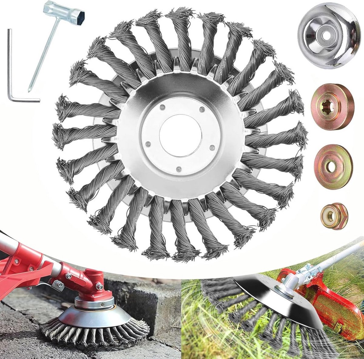 Professionele onkruidborstel voor bosmaaier met 6 accessoires - Effectieve grastrimmer voor onkruid en mos