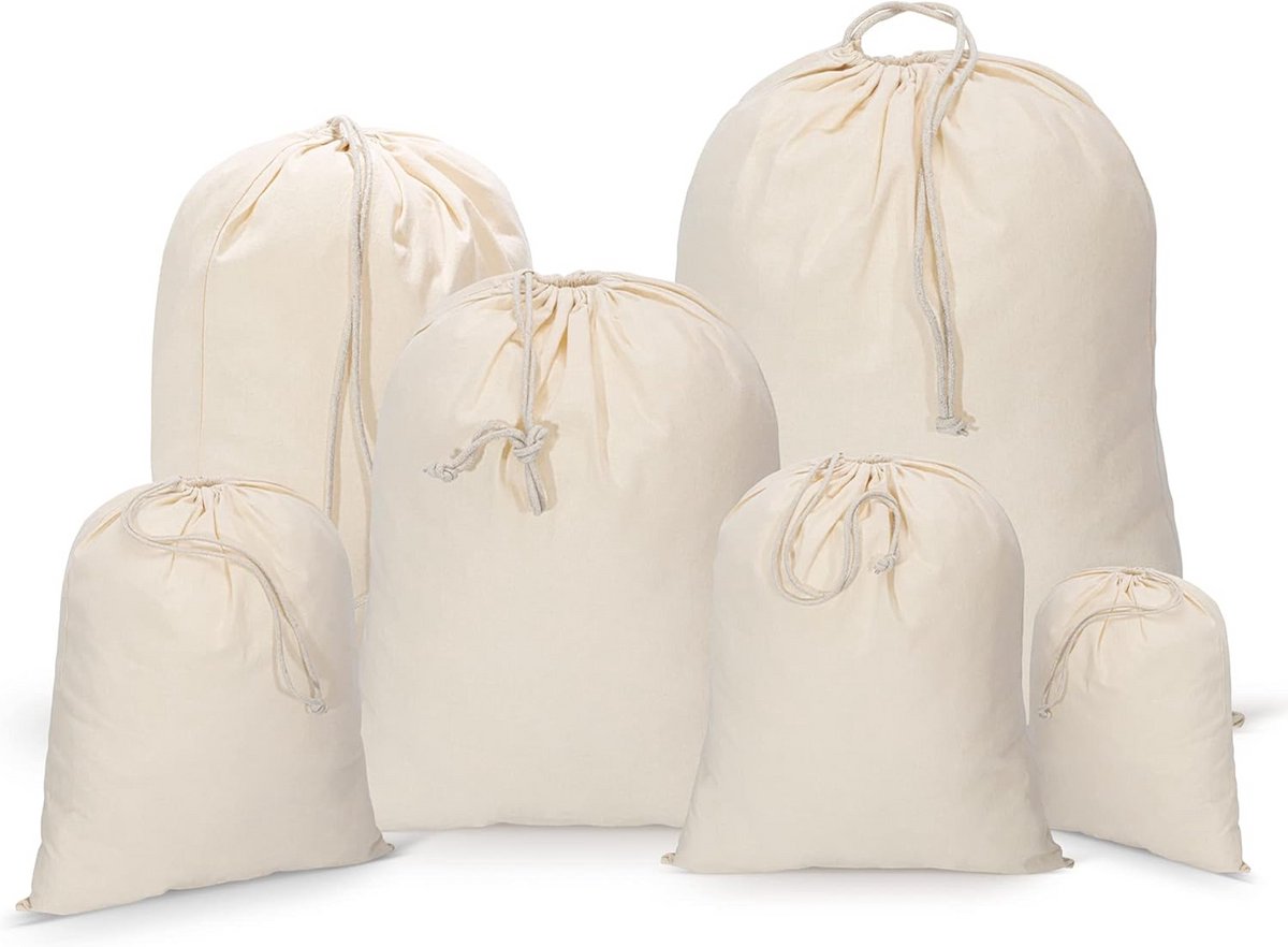 Set van 100 Grote Katoenen Trekkoord Zakken 40x50 cm - Herbruikbare Boodschappentassen