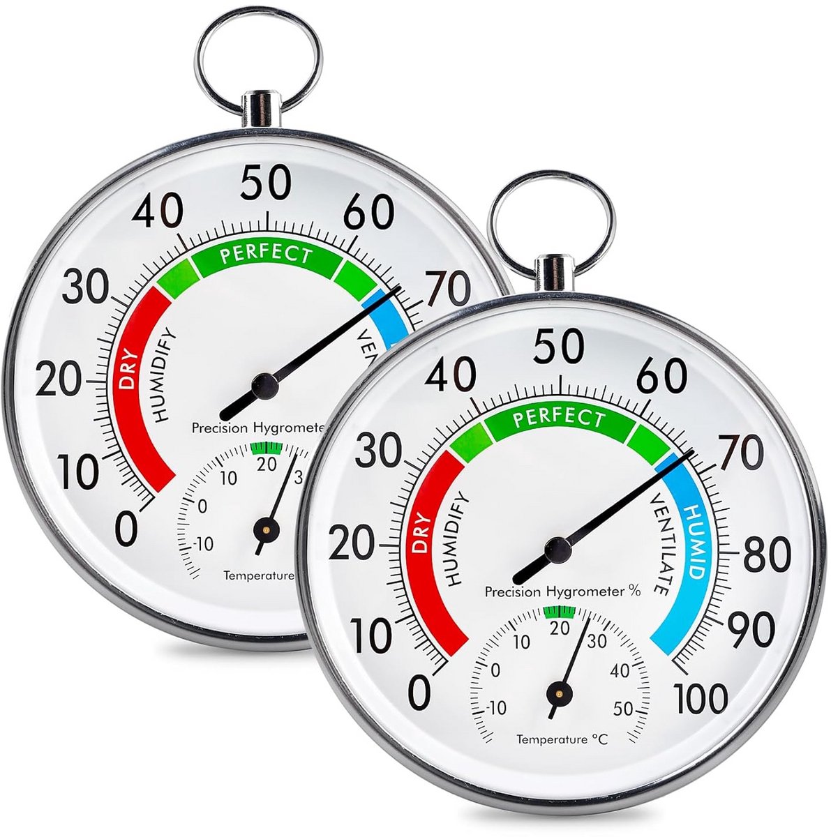 2-in-1 analoge thermo-hygrometer - Thermometer & hygrometer voor binnen en buiten - Ø 10 cm - Set van 2