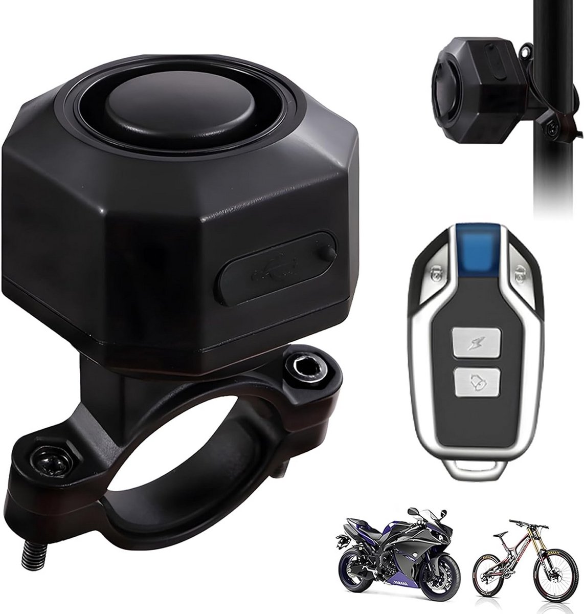 Anti-diefstal Fietsalarm met Trillingssensor en Afstandsbediening - 110 dB Veiligheidsalarm voor Fiets, Motor, Scooter en Auto