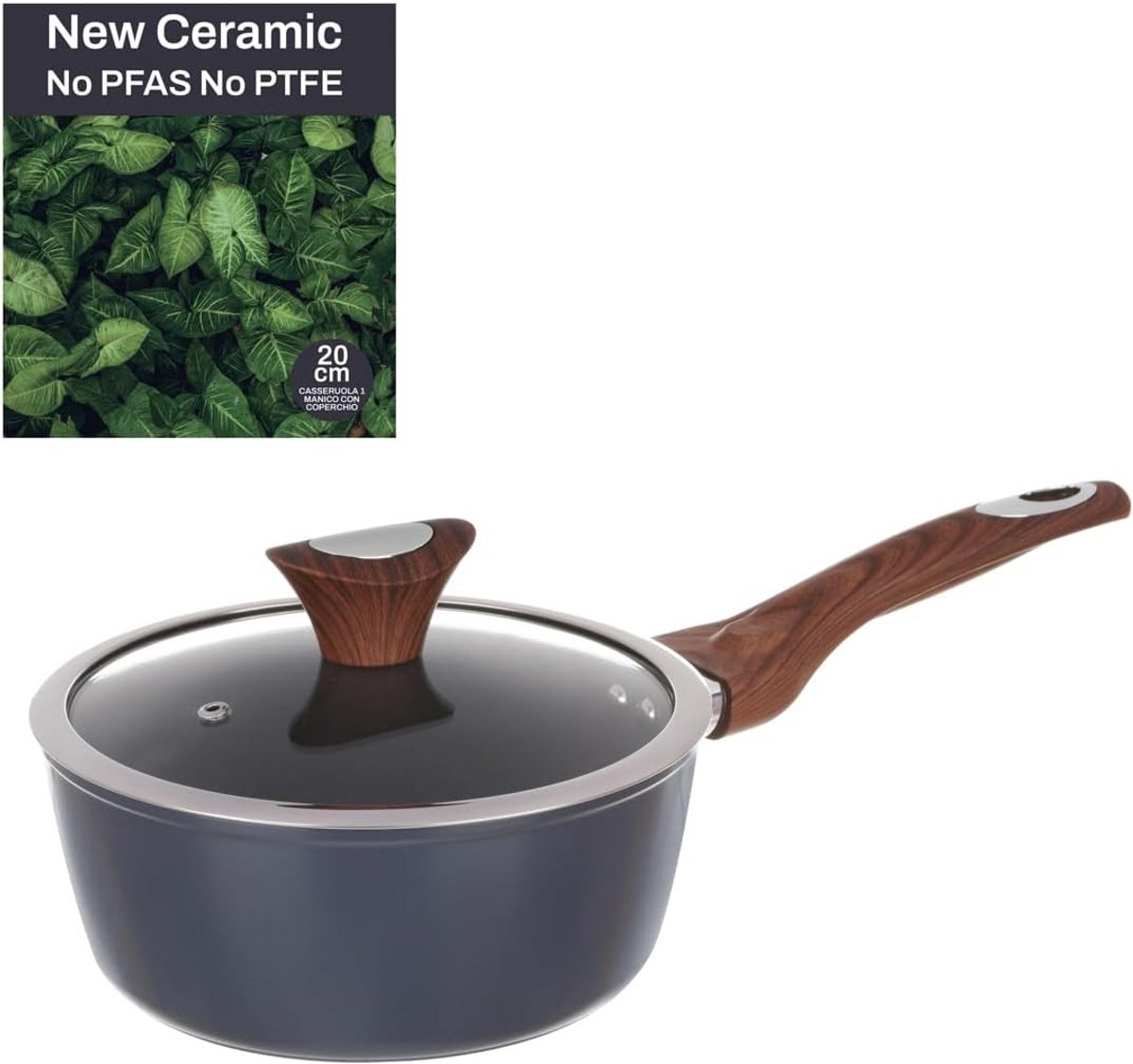 Keramische Steelpan 20 cm met Glazen Deksel voor Gezond Koken