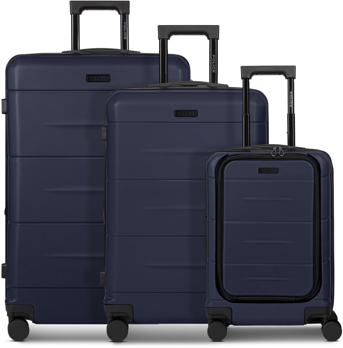 Police London 4 wielen Kofferset 3-delig met uitbreidingsplooi - Harde bagage - Combinatieslot - dark navy