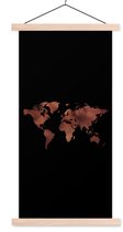 Wanddecoratie - Wereldkaart - Leer - Zwart - Schoolplaat - 90x180 cm - Textielposter - Textiel poster