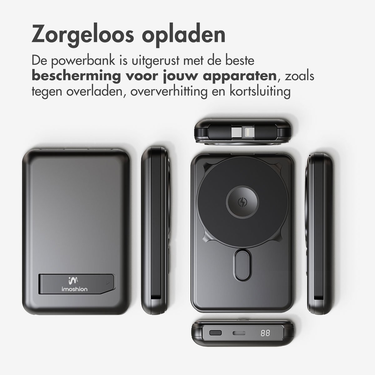 imoshion® Powerbank 10000 mAh met geïntegreerde kabels - Geschikt voor MagSafe - Snellader - USB C - LED-Display - Magnetische Powerbanks - Noodpakket — cadeau in Telefoon & Tablet - foto 8