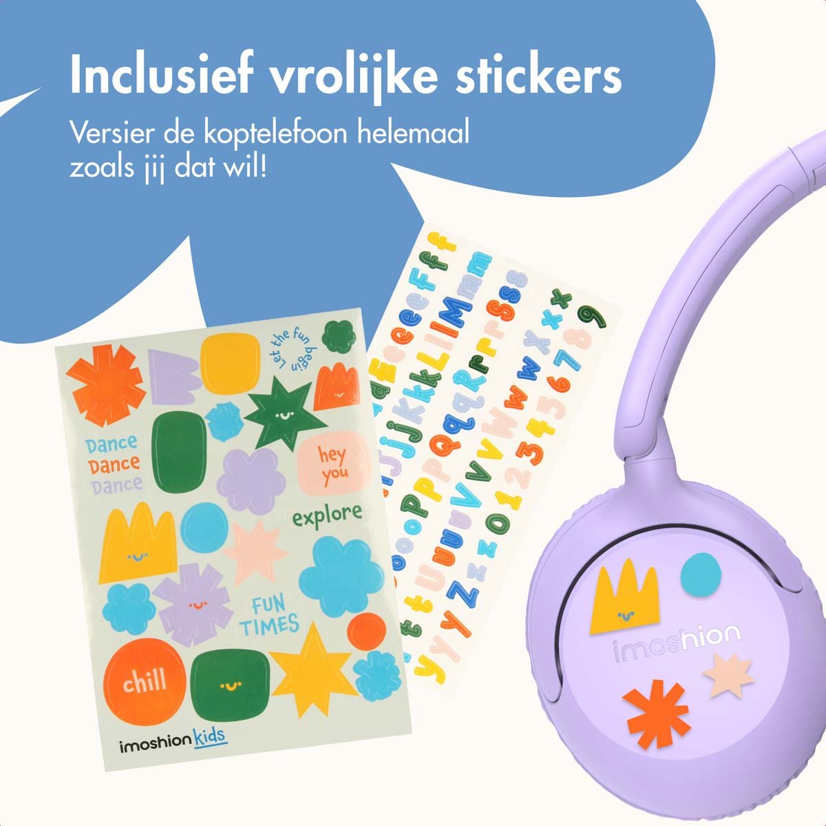 imoshion Kinder Koptelefoon met Draad - Met Decibelbegrenzer en Stickervellen - Koptelefoon Kinderen met AUX Kabel — afbeelding 2