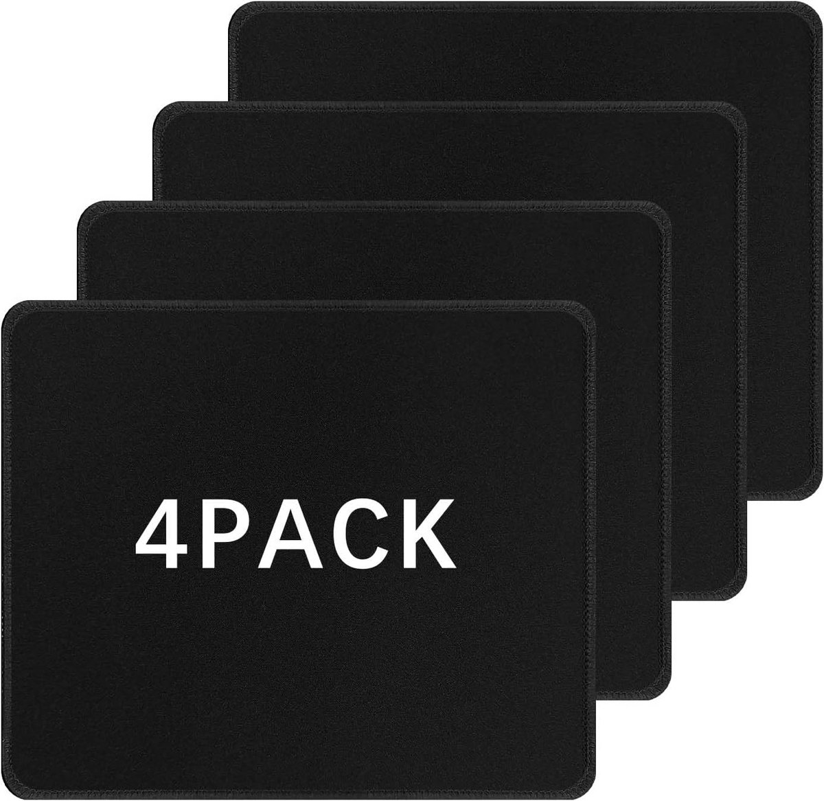 4x Zwarte Muismatten Bulk met Gestikte Randen - Antislip Gaming & Kantoor