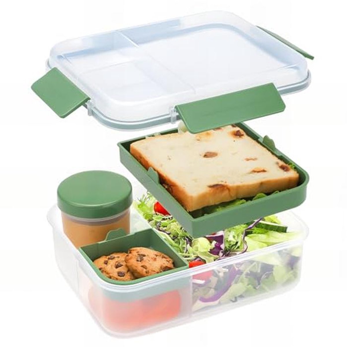 Bento Box 1600 ml - Salade Lunchcontainer met Compartimentlade en Dressing Container