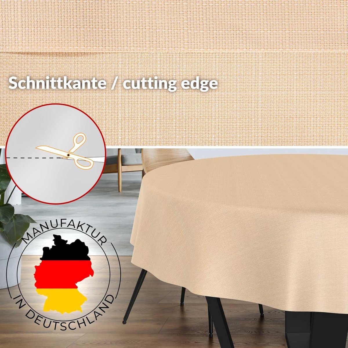 Rond Beige Damast Tafelkleed Katoen Polyester Waterafstotend 120 cm