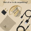 Overzicht van de imoshion koptelefoon, opbergzakje, adapter en kabels.