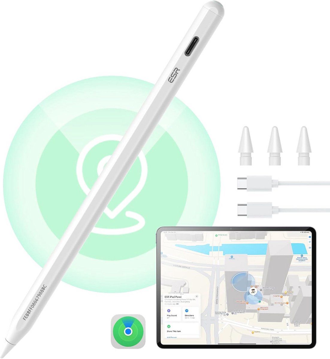 Compatibele iPad Pencil met Zoekfunctie voor iPad (2018-2024) - Snel Opladen & Eenvoudige Snelkoppelingen