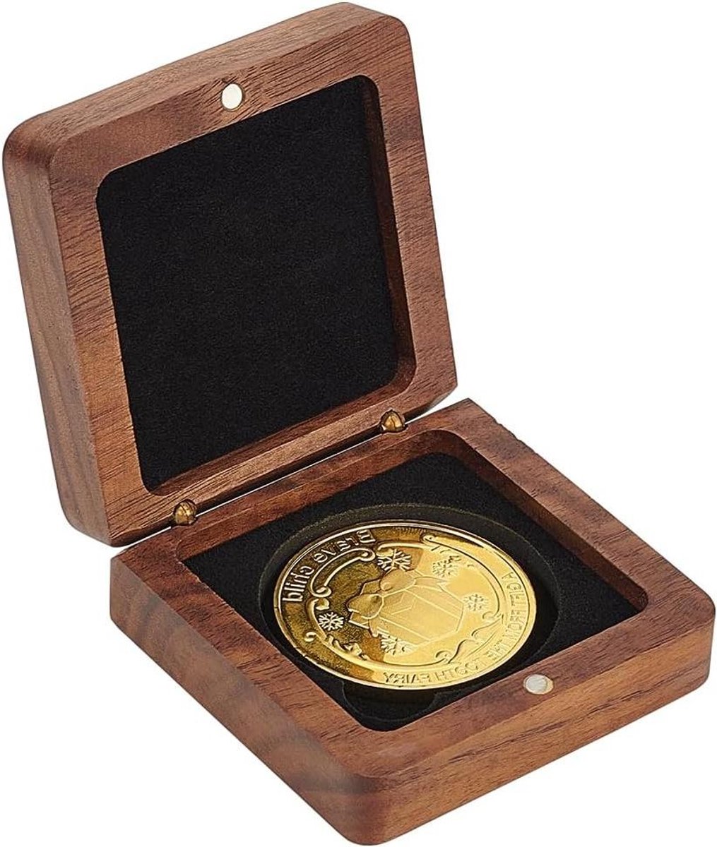 VVGoods - Houten Uitdagingsmunt Presentatie Display Cadeaudoos - Munten Opbergdoos - Medai