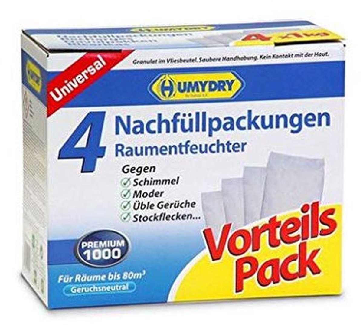 Premium Lucht- en Ruimteontvochtiger - 4x1000g Navulverpakking