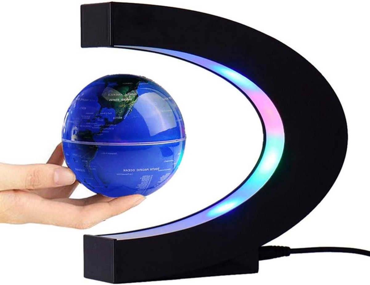 Zwevende Wereldbol met Magnetische Levitatie en LED Verlichting - Blauw