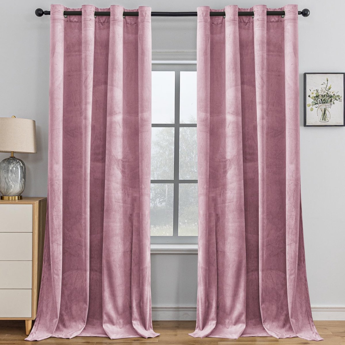 Unyqoos Roze fluwelen verduisteringsgordijnen set met thermische isolatie en geluidsreductie 140 x 175 cm