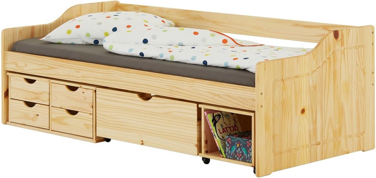 Functioneel Kinderbed met Opbergruimte 90x200 cm - Dagbed of Logeerbed in Naturel Grenenhout