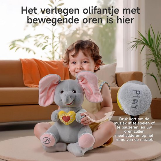 Interactieve Olifant Knuffeldier met Kiekeboe Functie - Elektrisch Pluche Speelgoed voor Baby's en Kinderen van Merkloos — afbeelding 5