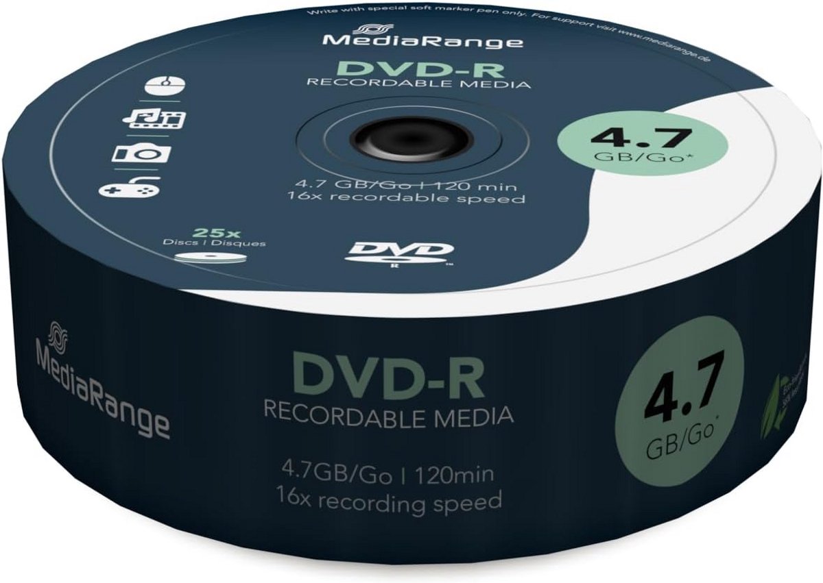 DVD-R 4.7 GB (16x snelheid, 25 stuks) voor efficiënte gegevensopslag