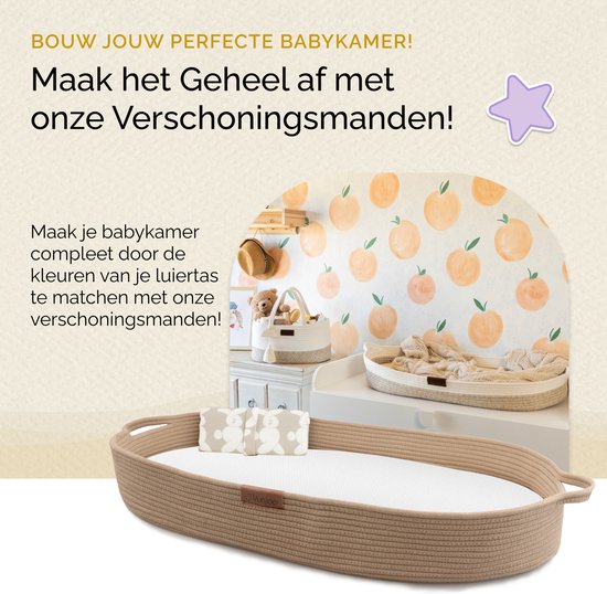Yunioo Commodemandje en Luiertas - Luiermand voor Baby Kamer - Luier Mand Organizer - Opbergmand kinderkamer - Speelgoedmand - Bruin