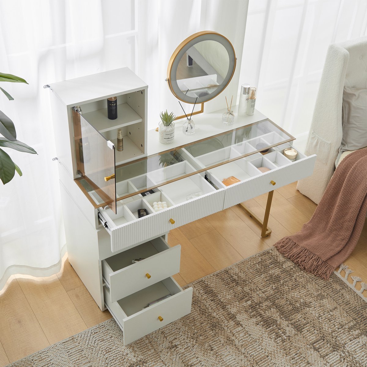 Wishdor - Schminktafel - Met LED-spiegel - Spaanplaat en metalen frame - H115/B120/T45 cm 