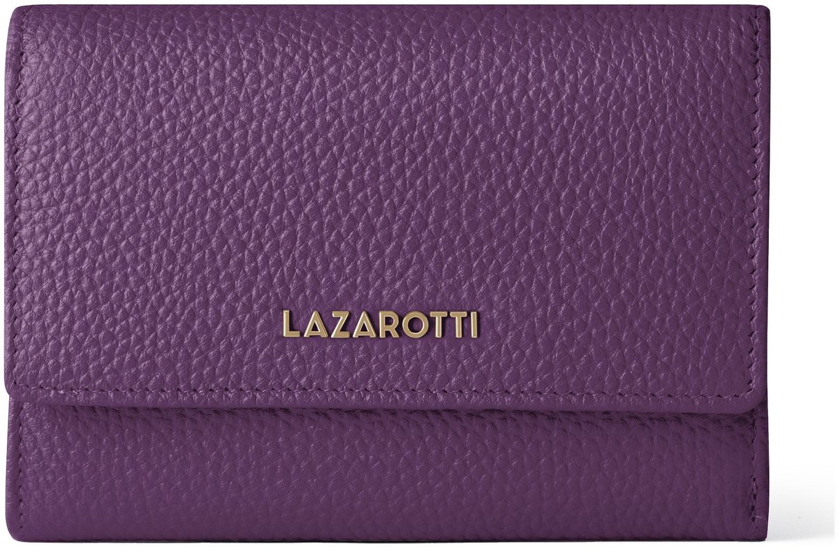 Lazarotti Leren portemonnee Bologna Leather Zip Wallet With 15 Card Slots Purple paars