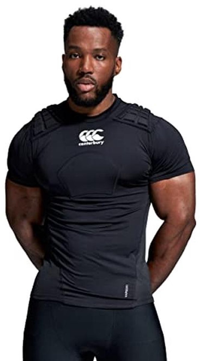 Rugby Bescherming Vest voor Borst en Schouders - Ademend, Lichtgewicht en Flexibel in Zwart - Medium
