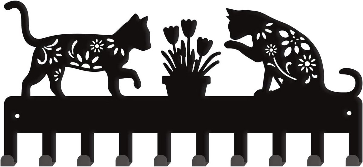 Decoratieve Katten Metalen Sleutelhouder met 10 Haken - Wandmontage Sleutelrek voor Muur e