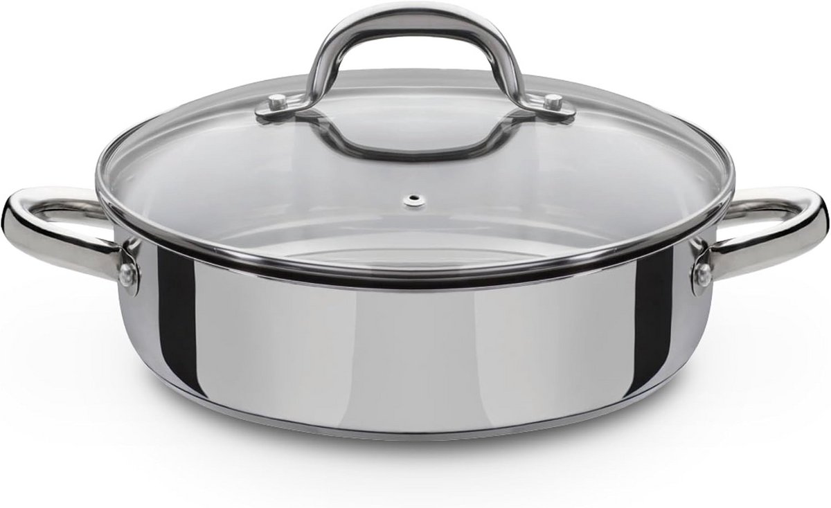 Ronde Serveerpan RVS met Deksel voor Inductie en Oven