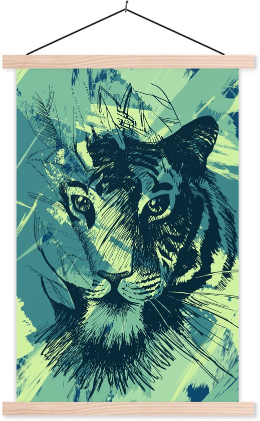 Porte-affiche avec affiche - Affiche scolaire - Tigre - Tête - Abstrait - 40x60 cm - Lattes vierges