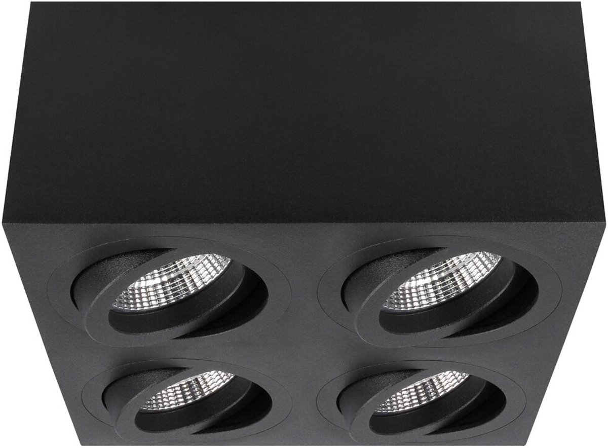 Yphix Palermo Opbouwspot - Vierkant - 4 Lichtpunten - Kantelbaar - 160x160mm - Zwart