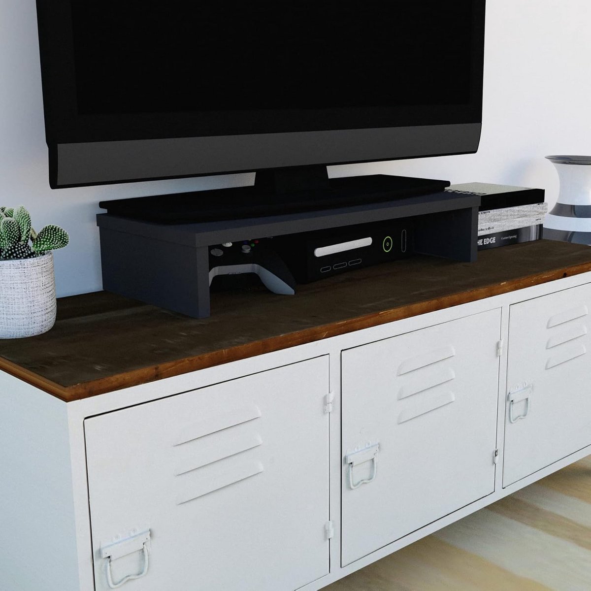 FSC® Monitor Stand, Houten TV Lift voor Bureau, 62 x 26.5 x 12 cm, Draagvermogen 50 kg, Graphite