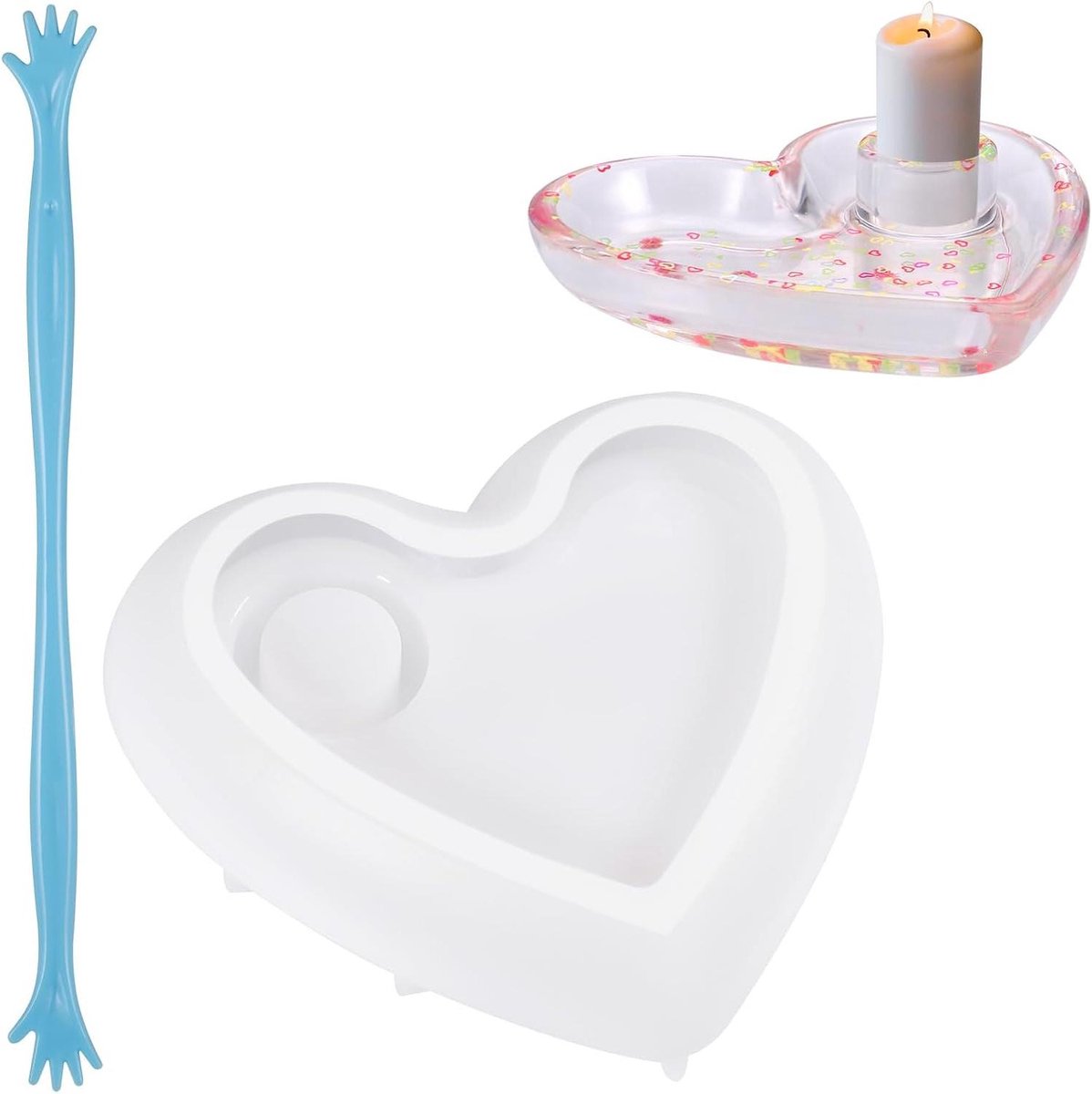 Ronte - Kaarsenhouder hars mallen voor epoxyhars creaties en decoratie - Hartvorm siliconen mal met roer bar - Ideaal voor kaarsenhouder, sieraden organizer en woondecoratie - Afmeting: 15 x 13 x 3,3 cm