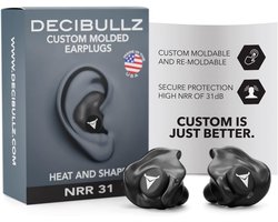 Decibullz Custom Molded Earplugs Zwart - Comfortabele Gehoorbescherming met 31dB Demping voor Slaap, Concert, Werk en Sport - 3 Maten Oordopjes met Opbergetui - Made in USA