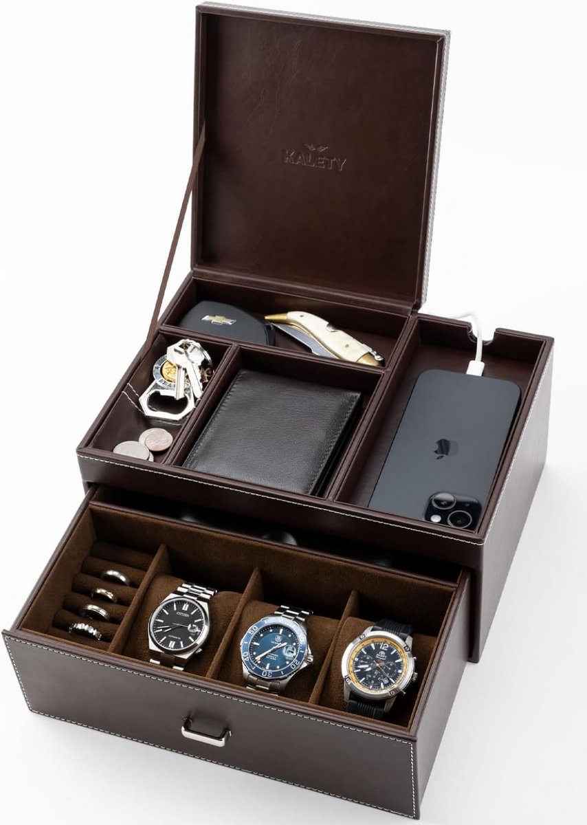 Sieradendoos heren - horlogebox en ringorganizer met compartimenten