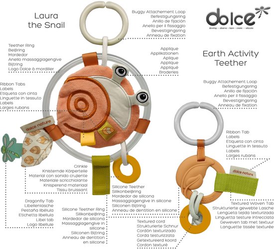 Dolce Toys speelgoed Earth activiteitenhanger & bijtring - Laura Slak van Dolce — afbeelding 2