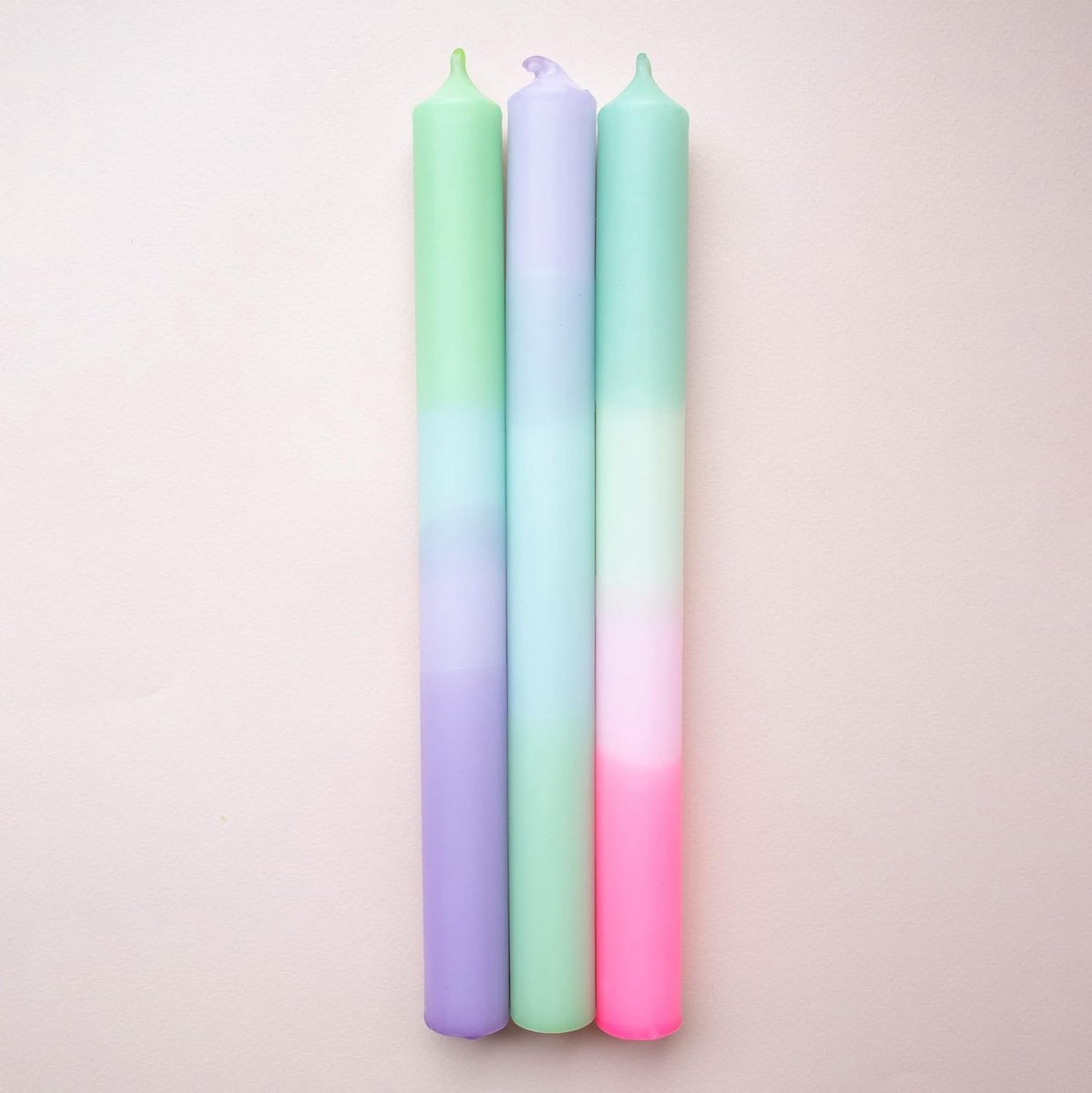 Set van 4 Dip Dye Kaarsen | Neon Kleuren | Extra Lange Staafkaarsen | Groen, Roze, Oranje, Blauw, Paars