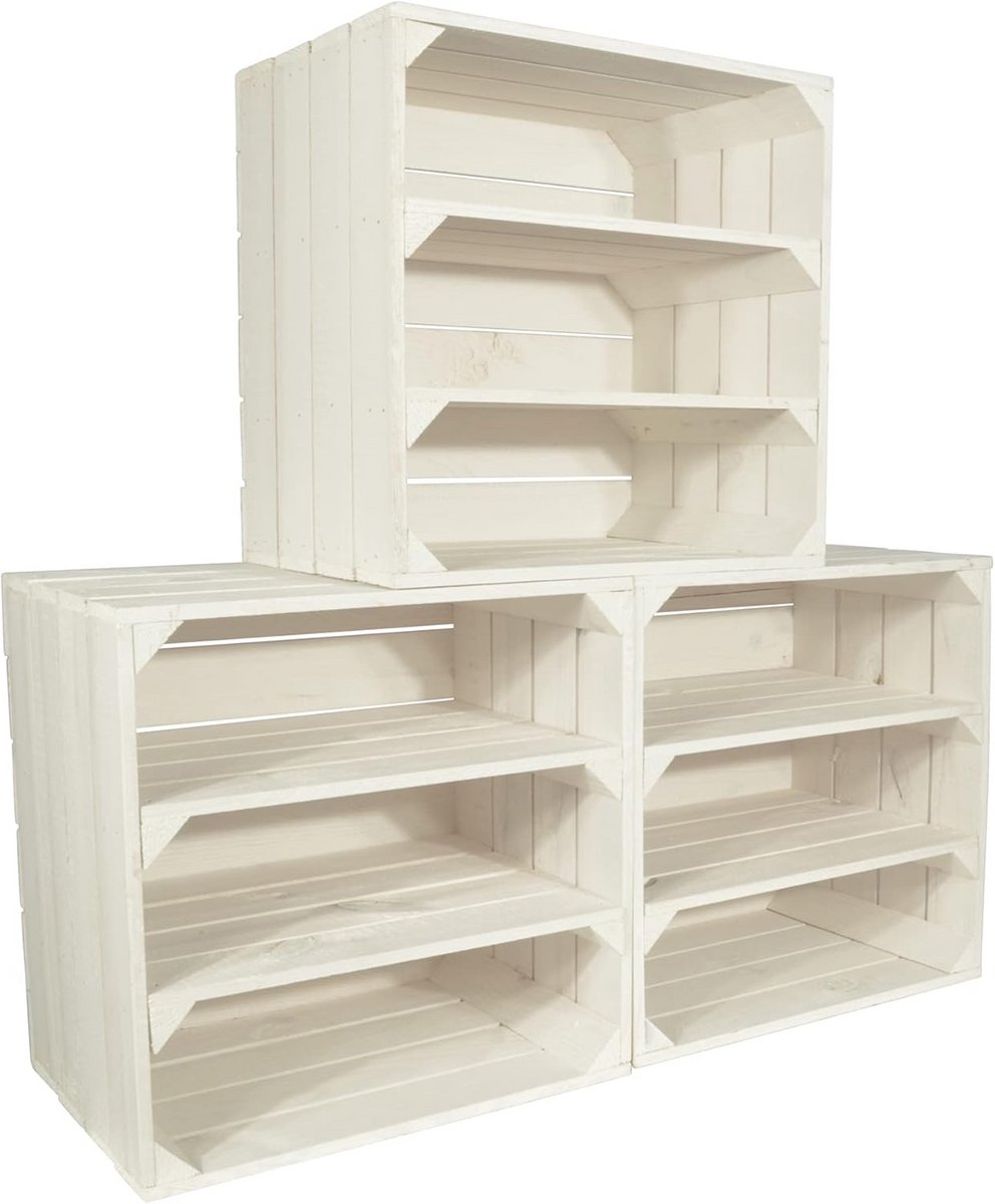 Set van 3 Stapelbare Houten Wijnrekken in Wit - Modulaire Flessenopslag