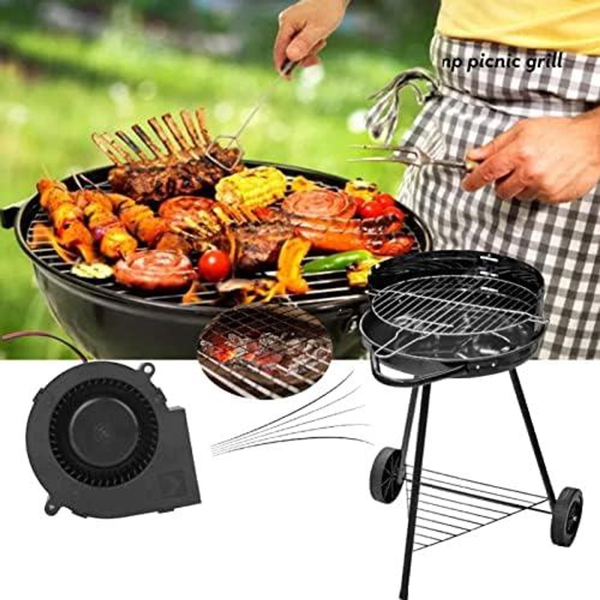 Ronte - Ventilator voor BBQ, picknick en camping - 12 Volt - 2,85 Ampère