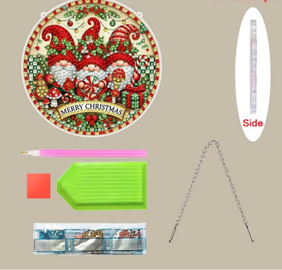 Diamond painting Raamhanger- kerst rond kerstmannen merry christmas