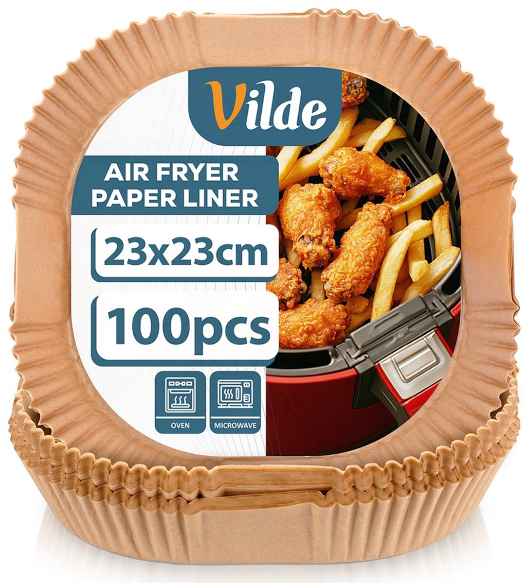 Airfryer Bakje zonder Olie Papier Vierkant 23x23 cm 100 stuks - Vorm voor Luchtfriteuse - Frituurmandje - Bakpapier - Accessoires