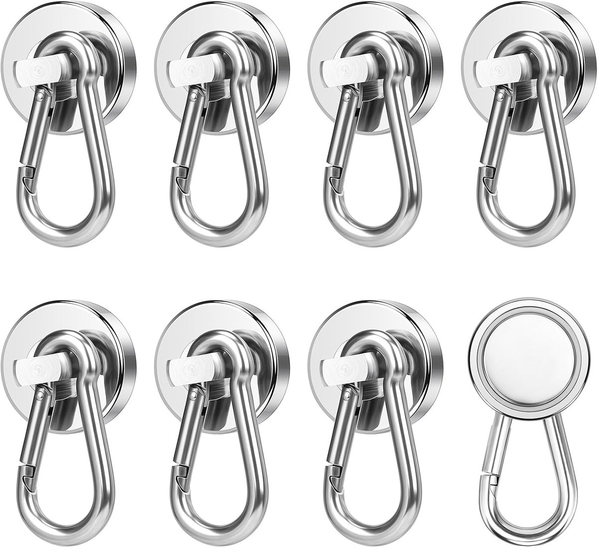 22 kg sterke magneten, 25 mm magnetische haken, extra sterke oogmagneet, verpakking van 8 sterke magneten met haken, magnetische karabijnhaak, extra sterk, magneet haken voor ophangen en opbergen - Cyslmuk®