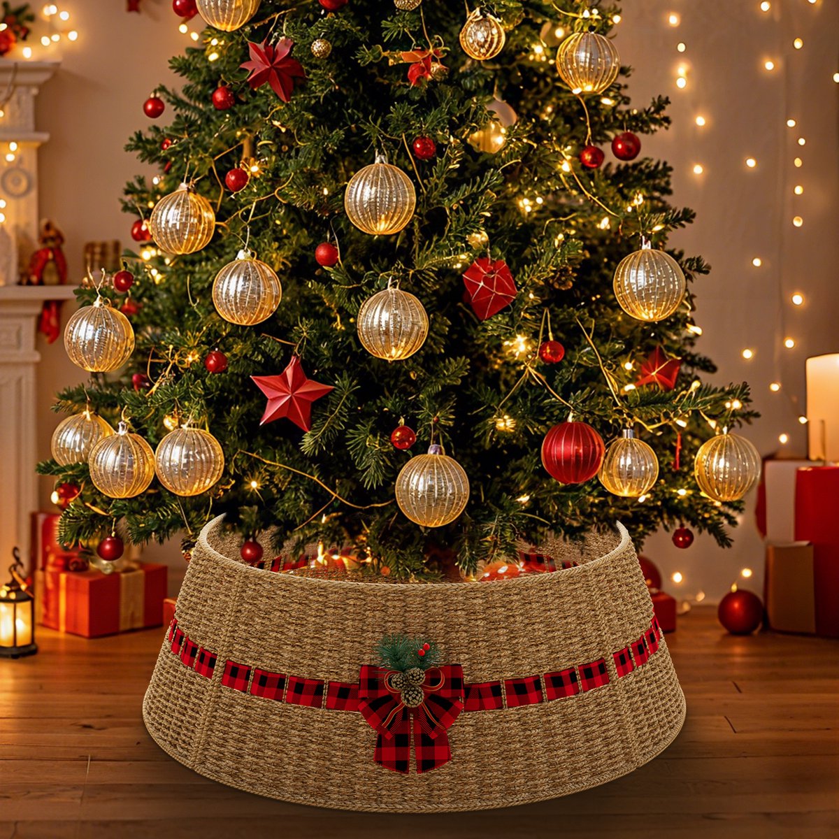 Soontrans Kerstboommand- Kerstboomrok van natuurlijke Zeegrass- Decoratieve hoes om de kerstboomstandaard - Kerstboomring - kraag Kerstboomrok-60cm