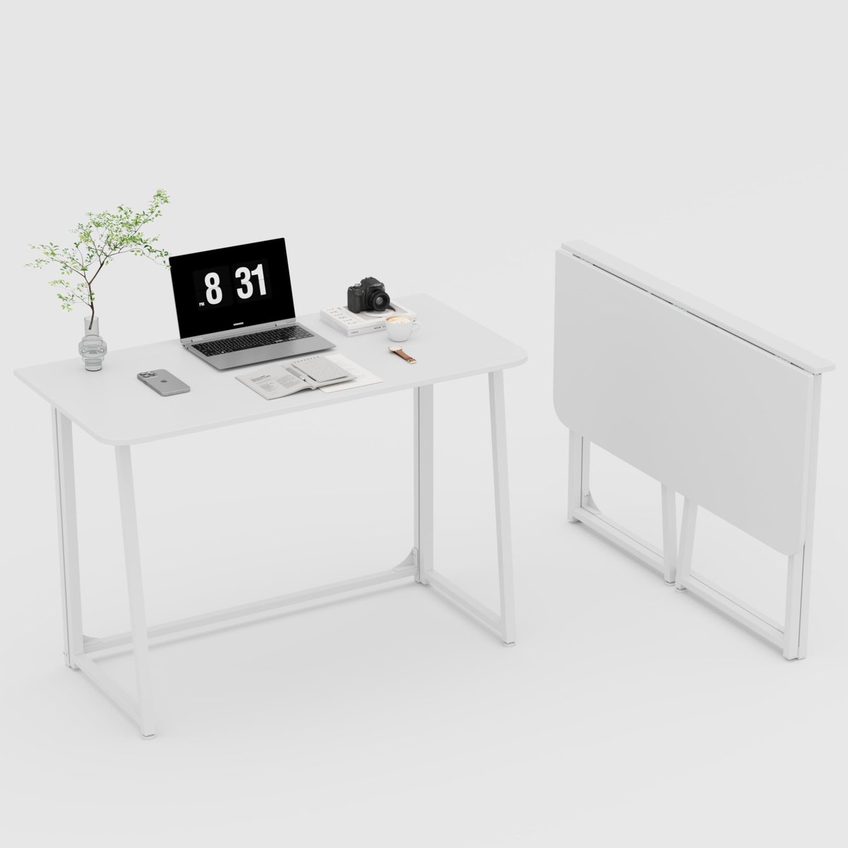 Unyqoos Compact en inklapbaar bureau voor thuiswerk en studieruimte zonder montage wit